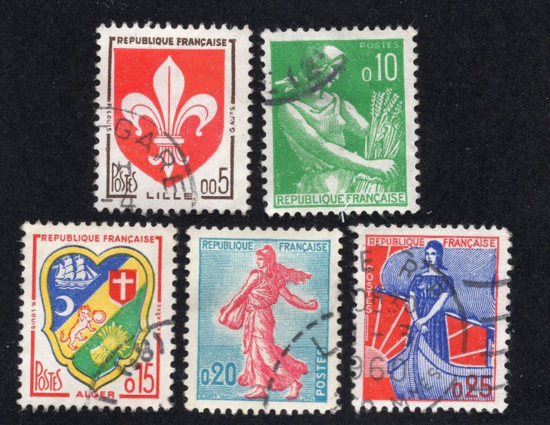 France 1960 Set of 5 Arms, Farm Woman & Marianne, Scott 938-942 used