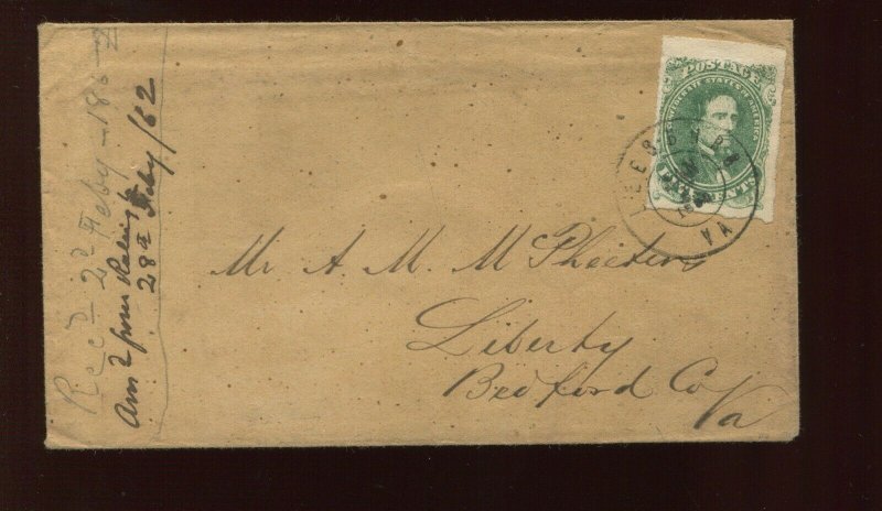 Confederate States 1 Used Stamp on Cover with Nice Cancel (CSA1-CVR A7)