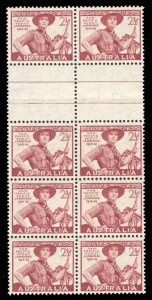 Australia #216, 1948 Boy Scouts, gutter block of eight, never hinged