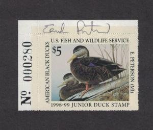 JDS6 - Junior Duck Stamp. Plate Numbered Single. A/S  MNH. OG.#02 JDS6PNSAS