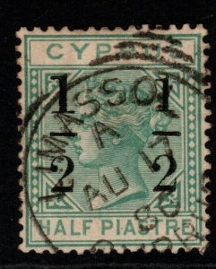 CYPRUS SG29a 1886 ½ on ½pi EMERALD GREEN WITH LARGE 1 AT LEFT USED