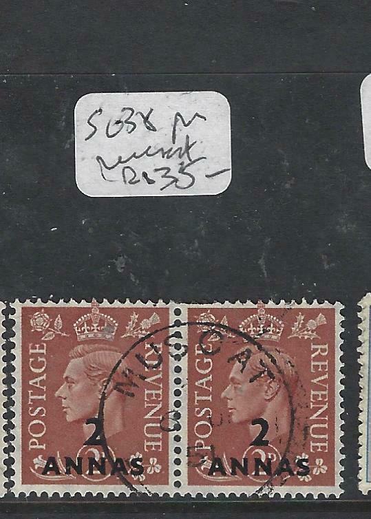 BRITISH P.O. MIDDLE EAST (P0603B) KGVI CANCEL MUSCAT  SG 38   PAIR   VFU