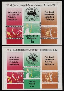 AUSTRALIA 1982 Commonwealth Games M/Sheet 4 diff overprints. MNH **. Retail $70.