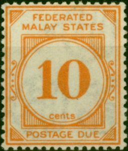 Fed of Malay States 1926 10c Orange SGD5 'Wmk Crown to Left of CA' Fine MM