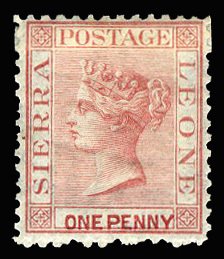Sierra Leone #6 (SG 7) Cat£80, 1872 1p rose, watermarked sideways, hinge remnant