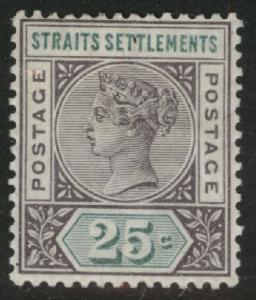 Straits Settlements Scott 86 25p Victoria 1892 MH* CV $37.50