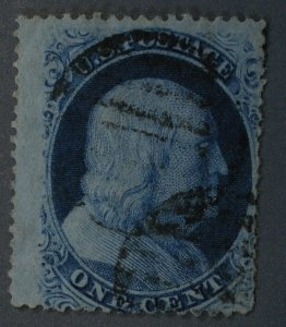 United States #24 One Cent Franklin Type V Barred Circle Cancel Used