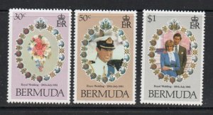Bermuda Sc 412-14 1981 Royal Wedding Prince Charles stamp set  mint NH