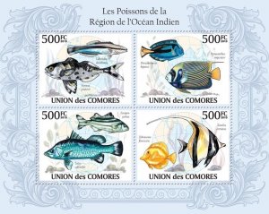 COMOROS - 2010 - Fish, Indian Ocean - Perf 4v Sheet - Mint Never Hinged -Private