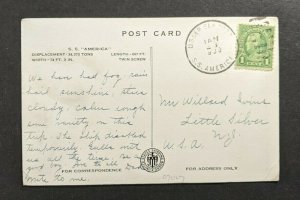 1923 US Sea Post SS America Picture Postcard Cover to New Jersey USA