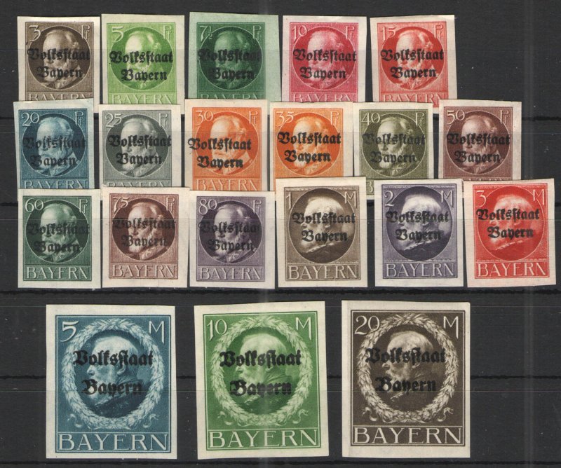 German States - Bavaria 1919 Sc# 156-175 MHR G  Volkstaat Bayern Imperfs