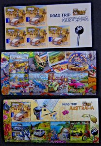 Australian Stamps 2012 Road Trip X3 Mini Sheets Imperf 60c $2.45 International 