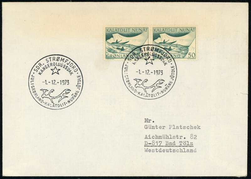 Christmas in Greenland Kangerlussuaq to Germany 1973 Special Postmark Cover #78