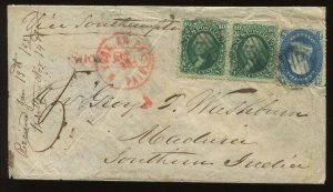 68 Washington & 63 Franklin on Madras Steamer Cover to Madura India LV6051