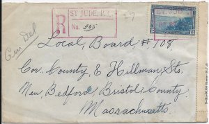 St Jude, Quebec, Canada to New Bedford, Ma 1942 Registered, Censored (C5530)