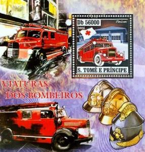 SAO TOME E PRINCIPE 2006 SHEET FIRE ENGINES SILVER st6410b