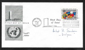 United Nations NY 92 30c Definitive Headquarters Cachet FDC Signed by Designer