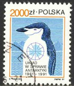 Poland 1991 Sc 3043 Antarctic Treaty 30 Yr Penguin Stamp CTO