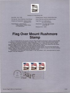 USPS SOUVENIR PAGE FLAG OVER MOUNT RUSHMORE STRIP OF (3) COIL STAMPS 1991