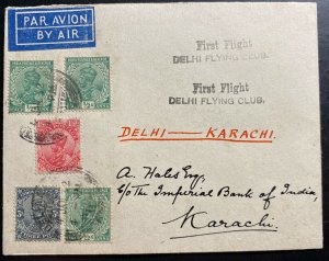 1932 Delhi India First Flight Airmail cover To Karachi Flying Club Smith Signed