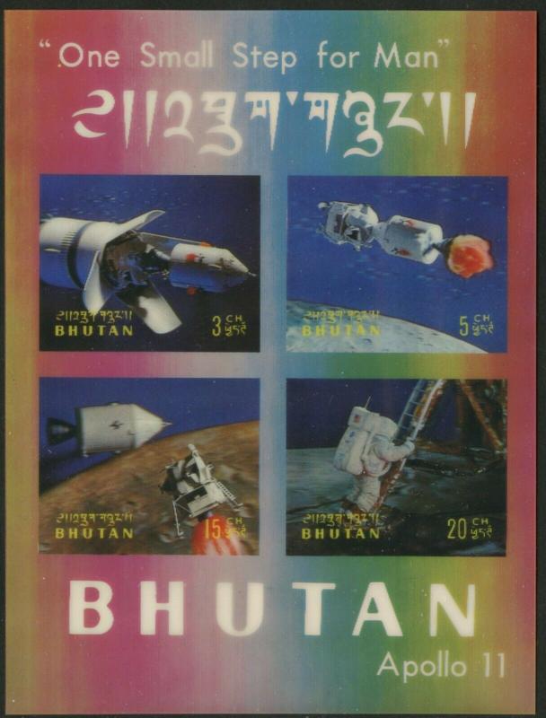 BHUTAN Sc#108m & 108n 1969 Apollo 11 3-D Postage Souvenir Sheets Mint NH