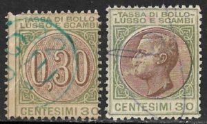 ITALY 1921 30c+30c Tassa Di Bollo Lusso e Scambi Stamp Duty Revenue R29L&R Used