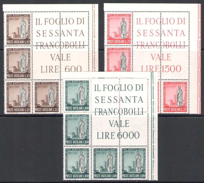 1955 Vatican, San Bartolomeo Corner Block No. 3/5 - MNH**