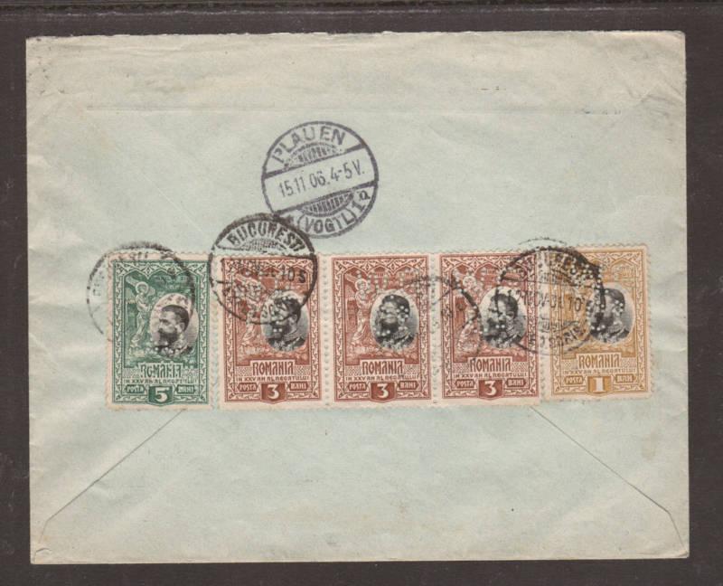 Romania Sc 151/188 perfins W.G. Co. on 1906 Cover to Germany