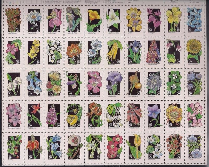 #2647-96 29 cent Wild Flowers of America Sheet mint OG NH XF