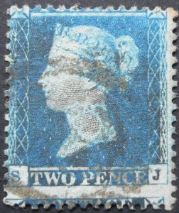 Great Britain 1857 QV Two Pence p14 Large Crown SG 35 used