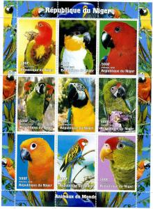 Niger 1998 BIRDS PARROTS Sheet (9) Perforated Mint (NH)