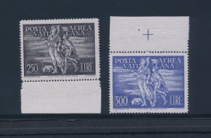 1948 Vatican, Airmail, Tobias no. 16/17, 2 values, MNH** - centered - Sheet edge