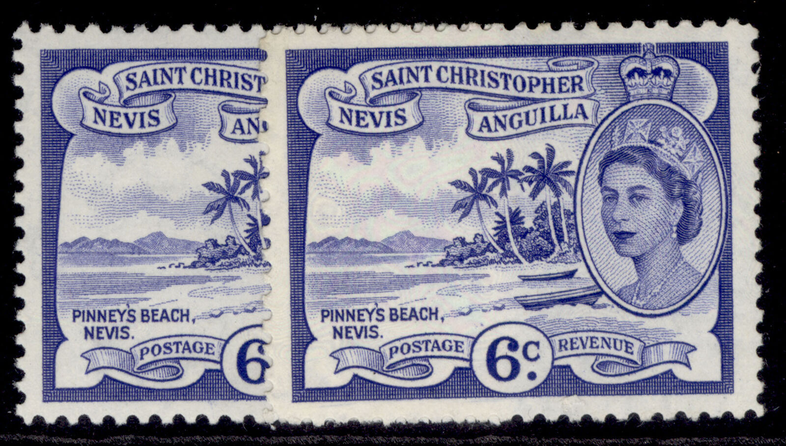 ST Christopher, Nevis & Anguilla Qeii Sg112 + 112a, 6c Shade Varieties