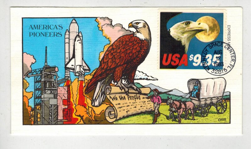 COLLINS HANDPAINTED FDC HIGH VALUE $9.35 EAGLE EXPRESS MAIL + SPACE SHUTTLE