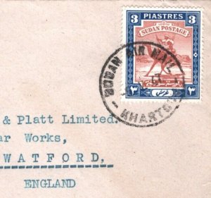 SUDAN KGVI Air Mail 3p Rate Cover Khartoum 1947 Herts Watford {samwells}MA250