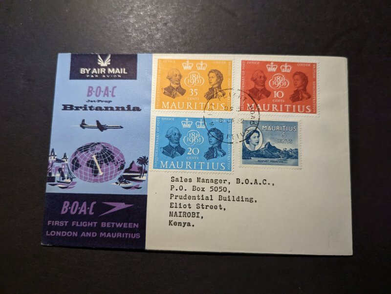 1962 Mauritius Airmail First Flight Cover to Nairobi Kenya BOAC Britannia