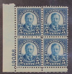 Scott 637 5 Cents Roosevelt - MNH - Plate Block Of 4 LL 19088 SCV - $17.50 