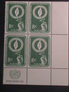 ​UNITED NATION-1955 SC#40-HUMAN RIGHTS DAY -NY IMPRINT BLOCK MNH-67 YEARS OLD