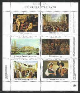 Louvre Museum, Set of 6 Italian Paintings, 1992 Poster Stamps, Never Hinged