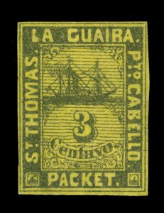 DWI 1864  Robert Tod Steamship - St.Thomas - La Guaira - 3c yellow Yt# 5 mint MH