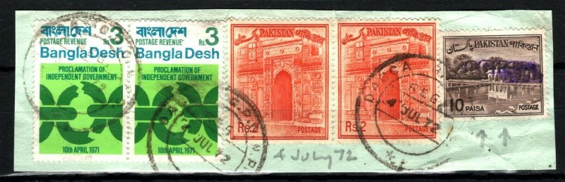 PAKISTAN BANGLADESH OVERPRINTS Piece *4 July 1972* Used {samwells-covers}SS142