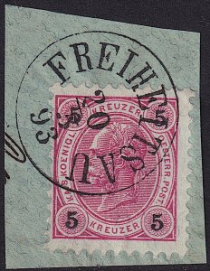 Austria - 1890 - Scott #54 - used on piece - FREIHEITSAU pmk