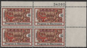 SC#1501 8¢ Transistors Plate Block: UR #34260 (1973) MNH