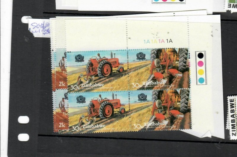 ZIMBABWE  (P2805B)  FARMERS    SC 462-3   PLATE 1A   BLOCKS OF 4  MNH 