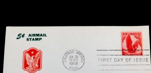 US #C50 First Day Cover, 5 cent Airmail Postal Card new rate, 1958