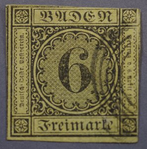 German States Baden #9 FN Used Concentric Circles Cancel