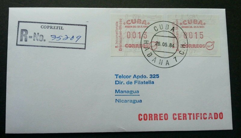 Qba 1984 ATM (Frama Label stamp FDC) *rare *registered *addressed Nicaragua 