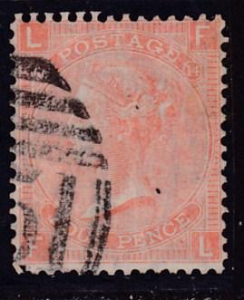 Great Britain 1865 QV 4d vermilion Plate-14 Two Margin Stamp F/VF/(o)