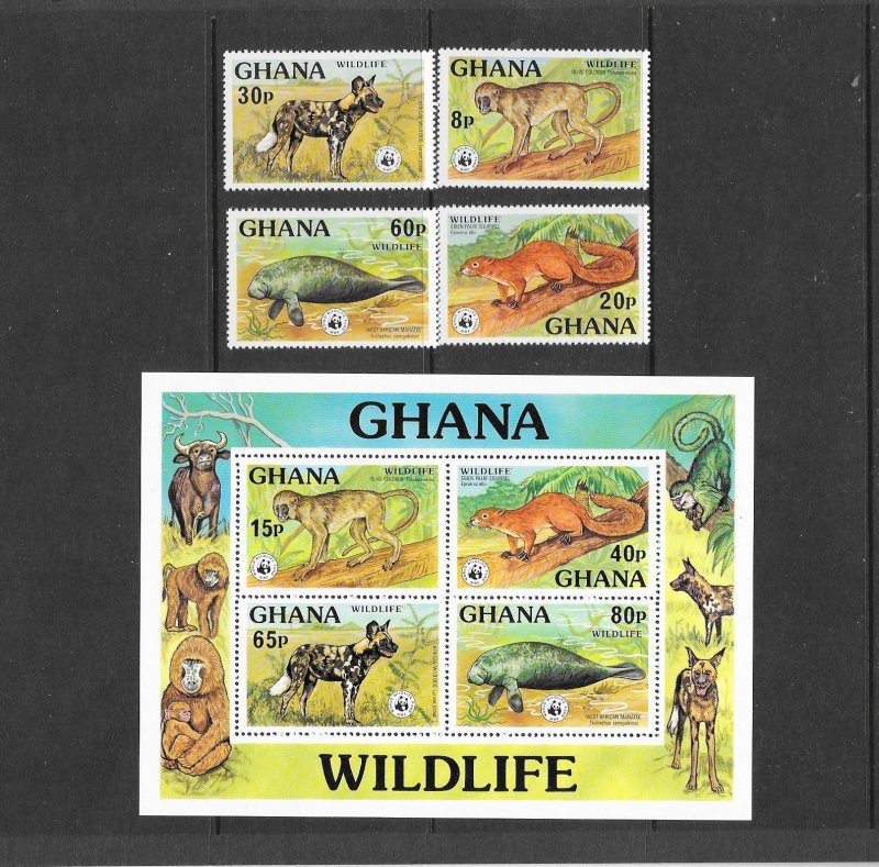 GHANA #621-625   WWF  WILDLIFE  MNH