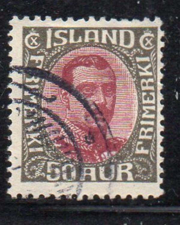 Iceland Sc 125 1920 50aur dark gray & claret Christian X stamp used